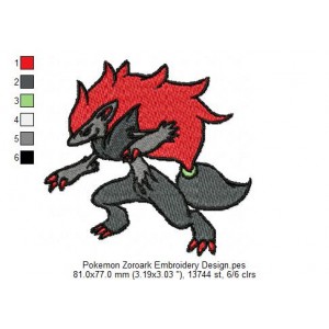 Pokemon Zoroark Embroidery Design